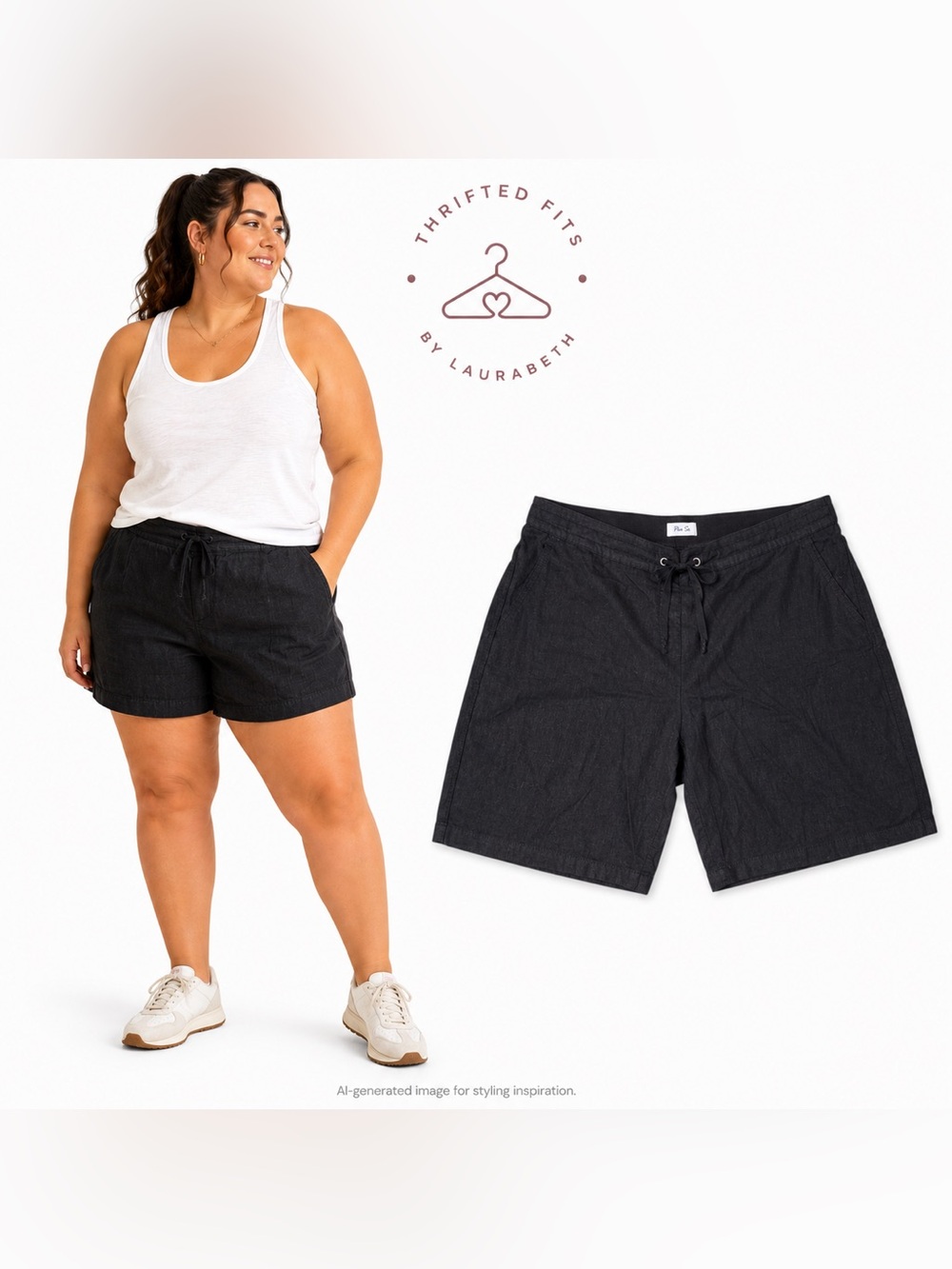 Per Se Black Drawstring Bermuda Shorts